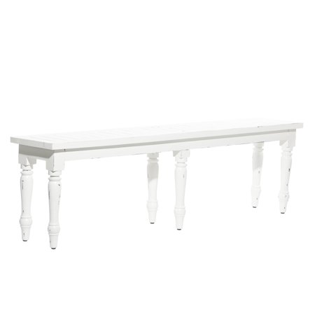 DecMode Wood Extra Long Distressed Slatted Bench with Turned Legs, White