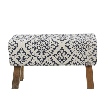 DecMode Wood Scroll Upholstered Bench with Tapered Wooden Legs, Cream