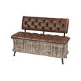 thumbnail image 1 of DecMode Wood Storage Bench with Tufted Faux Leather Seat and Back, Brown, 1 of 15