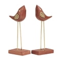 thumbnail image 1 of DecMode Wood Traditional Abstract Styled Birds with Jeweled Feathers Sculpture 3"W x 10"H, with Reddish Brown Finished and a Rectangular Shaped Base, 1 of 8