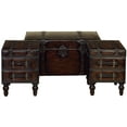 thumbnail image 1 of DecMode Wood Vintage Faux Leather 4 Drawer Bench with Faux Leather Straps and Studs, Brown, Set of 3, 1 of 17