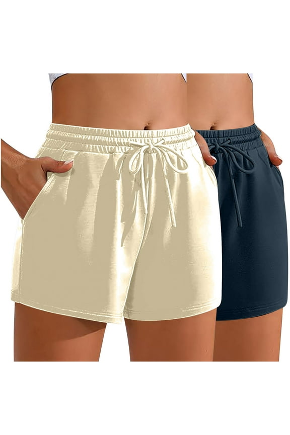 2 Pack: Women’s Cotton French Terry Shorts Pockets - Casual Athletic Lounge