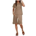thumbnail image 1 of DecSea 2 Piece Outfits for Women Elastic Waist Bermuda Shorts Summer Short Sleeve Tops Loose Comfy Lounge Set with Pockets, 1 of 5