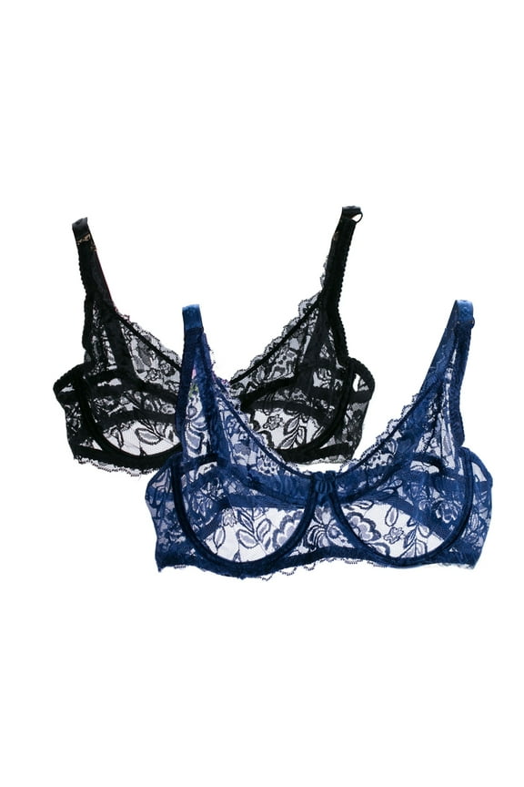 Wancir 2PC Sexy Sheer See Through Bras Unlined Underwire Lace Mesh Non Padded Ultra Thin Clear Bralette