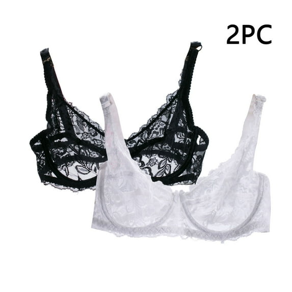 DecSea 2PC Sexy Sheer See Through Bras Unlined Underwire Lace Mesh Non Padded Ultra Thin Clear Bralette