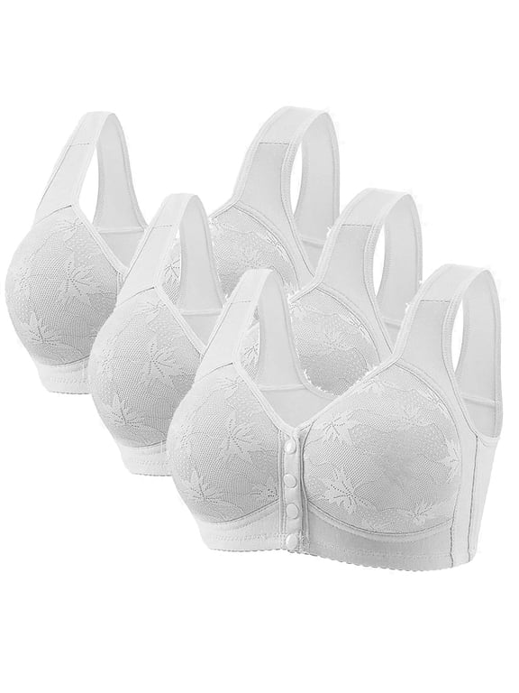3-Pack Daisy Bras for Older Women Front Closure Wireless Push Up Bras Everyday Wirefree Comfortable Sleep Bralettes