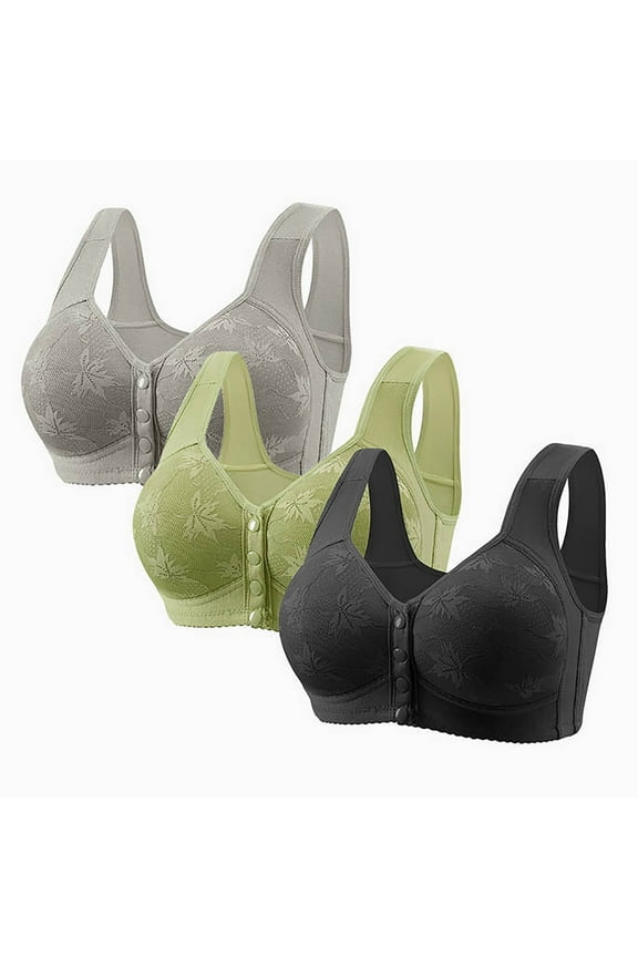 3-Pack Daisy Bras for Older Women Front Closure Wireless Push Up Bras Everyday Wirefree Comfortable Sleep Bralettes