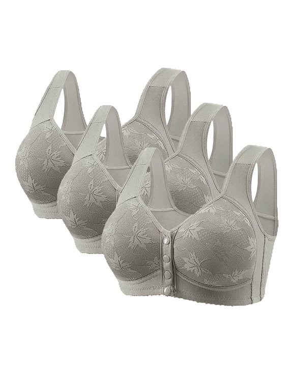 3-Pack Daisy Bras for Older Women Front Closure Wireless Push Up Bras Everyday Wirefree Comfortable Sleep Bralettes