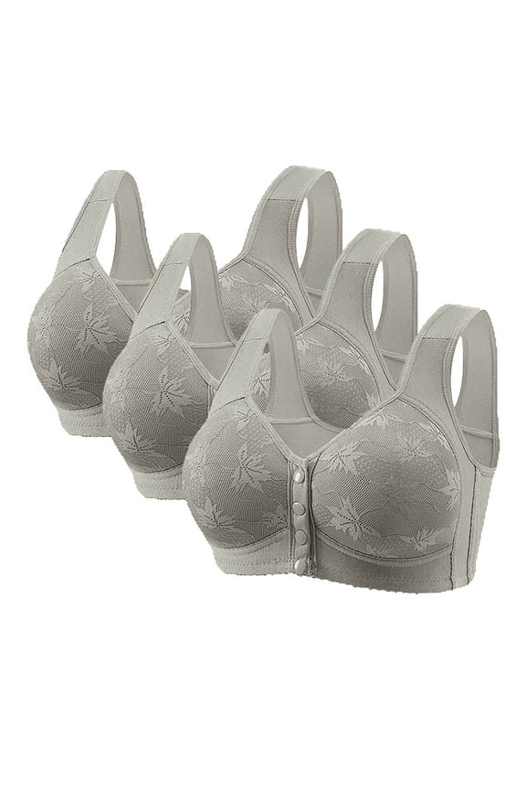 3-Pack Daisy Bras for Older Women Front Closure Wireless Push Up Bras Everyday Wirefree Comfortable Sleep Bralettes