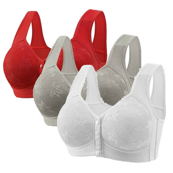 DecSea 3-Pack Daisy Bras for Older Women Front Closure Wireless Push Up Bras Everyday Wirefree Comfortable Sleep Bralettes