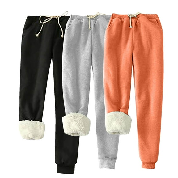 DecSea 3PC Women's Winter Warm Fleece Joggers Pants Sherpa Lined Athletic Active Sweatpants