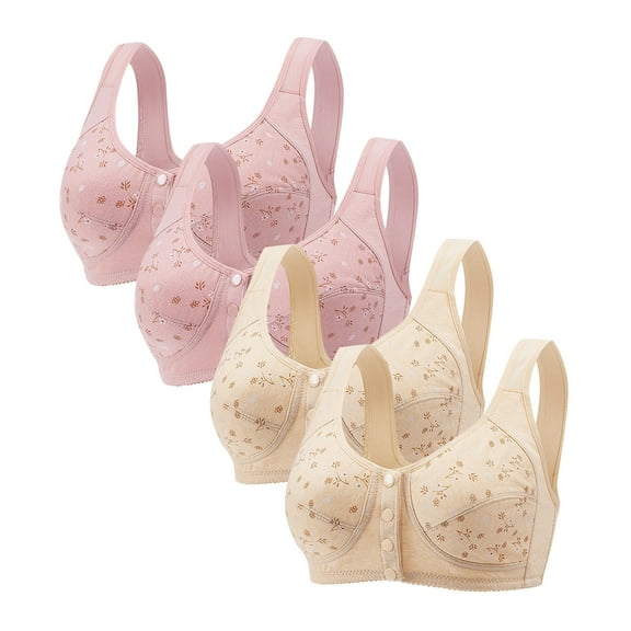 DecSea 4PC Front Closure Bras for Women, Daisy Bras for Older Women, Wide Back No no Steel Underwire Everyday Bra Front Bra