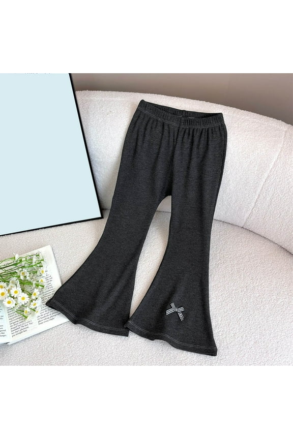 Girls Ribbed Flared Pants Cotton Ruffle Leggings Bell Bottoms (4-12 Years)