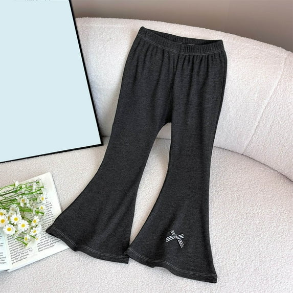 DecSea Girls Ribbed Flared Pants Cotton Ruffle Leggings Bell Bottoms (4-12 Years)