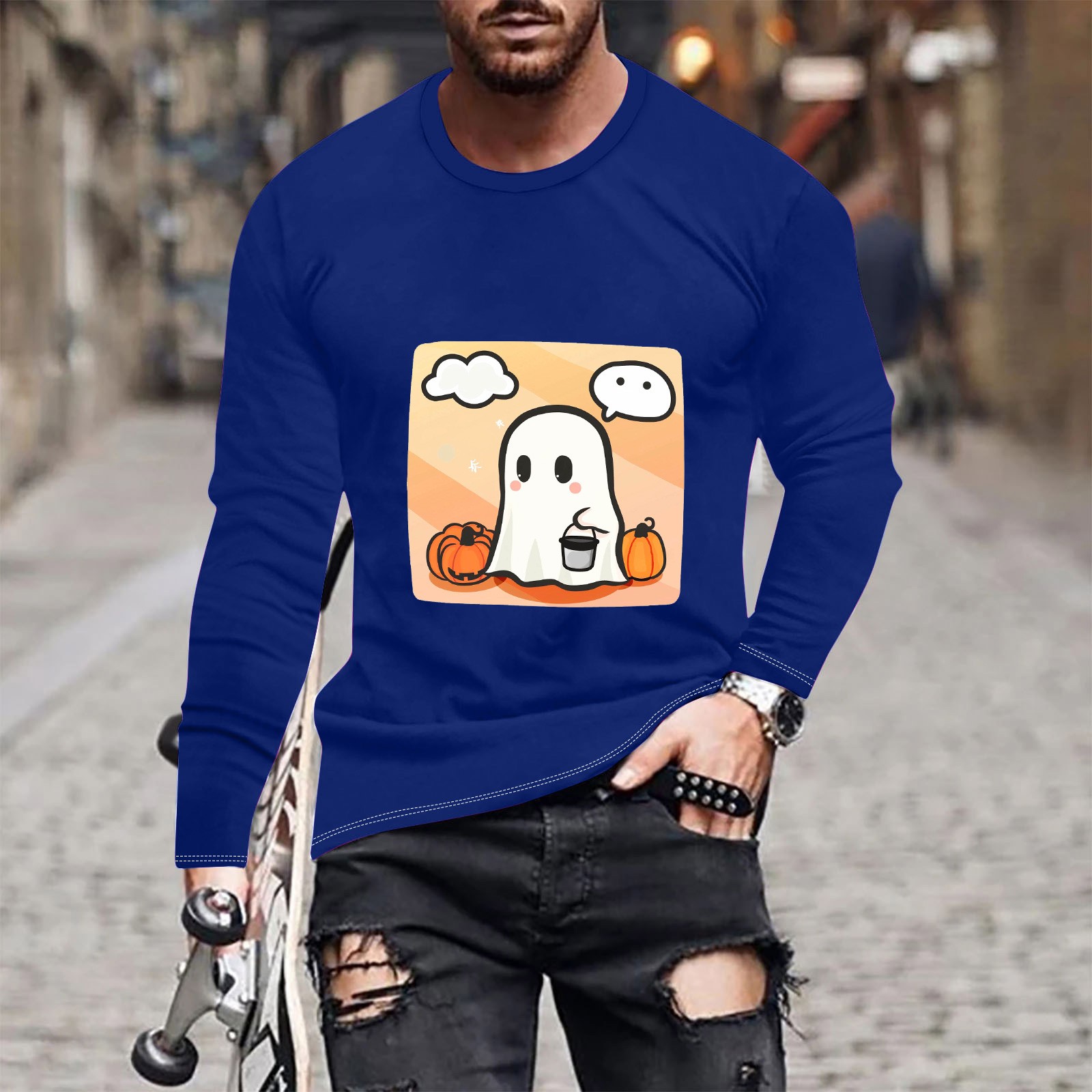 DecSea Halloween Men's Printed Long Sleeve T Shirt Fashion Comfortable