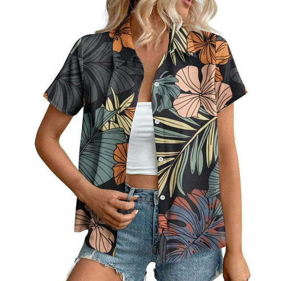 DecSea Hawaiian Style Shirts for Women Short Sleeve Lapel Blouses Summer Dressy Casual Button Down Shirts