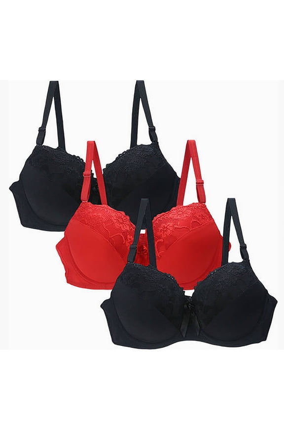 Push Up Bras for Women Plus Size Floral Lace Underwire Soft Cup Everyday Bra