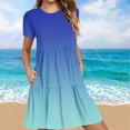 thumbnail image 1 of DecSea Women 2025 Casual Summer Dresses Spring Gardient Crew Neck Short Sleeve Knee Length Beach Dress with Pockets, 1 of 6