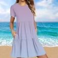 thumbnail image 1 of DecSea Women 2025 Casual Summer Dresses Spring Gardient Crew Neck Short Sleeve Knee Length Beach Dress with Pockets, 1 of 6