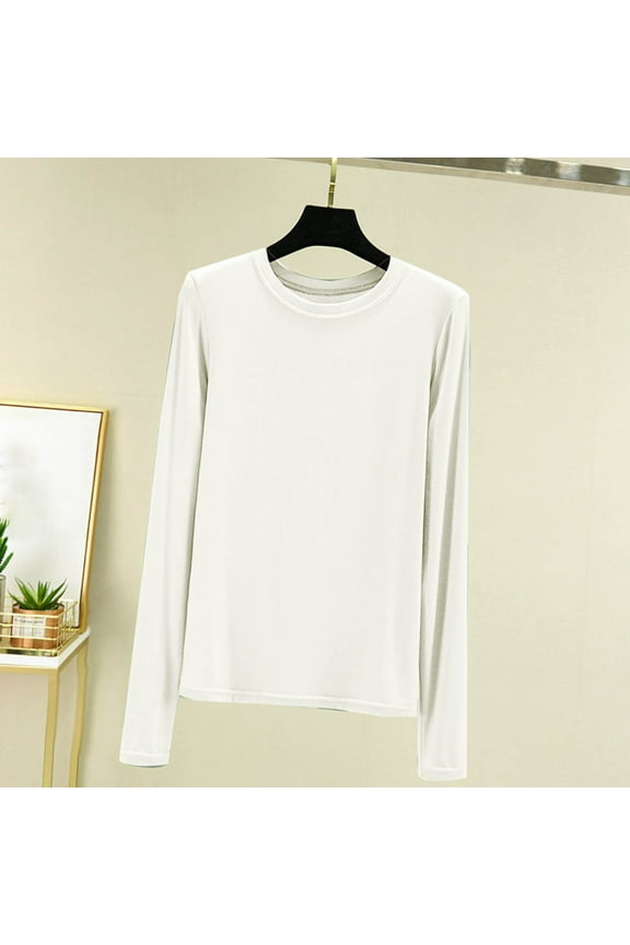 Wancir Women Long Sleeve Crew Neck Rayon Slim Fit Stretchy Layer T Shirts Tops