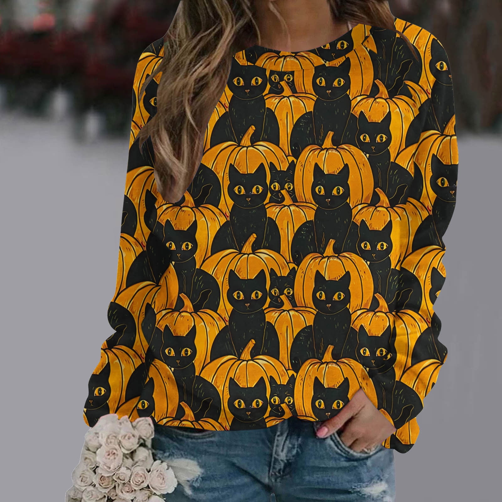 DecSea Women's Active Sweatshirts Cute Cat Pullover Crewneck