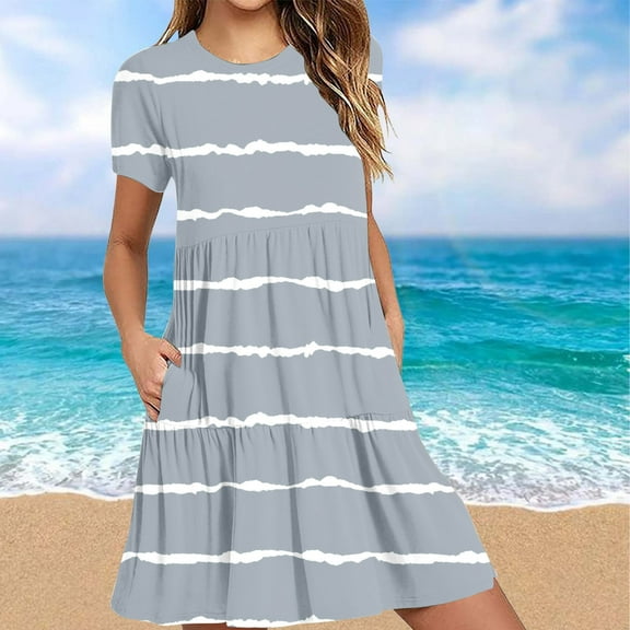 Wancir Women's Casual Summer T Shirt Dresses Short Sleeve Swing Dress with Pockets