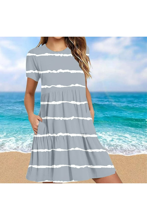 Wancir Women's Casual Summer T Shirt Dresses Short Sleeve Swing Dress with Pockets