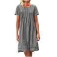 thumbnail image 1 of DecSea Women's Cotton Linen Dress Short Sleeve Solid Color Front Pleated Detail Bohemian Casual Summer, 1 of 5