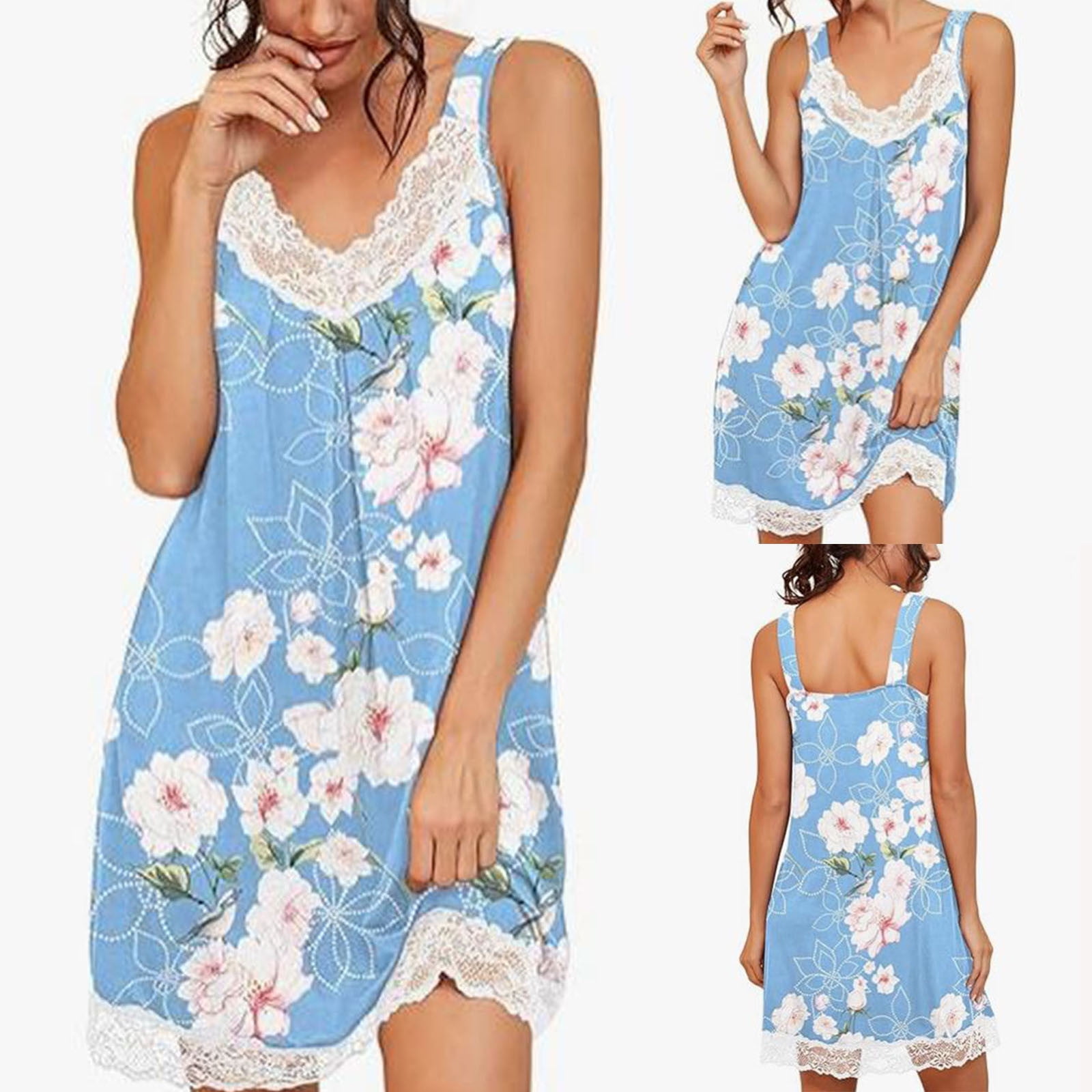 DecSea Women's Lace Trim Chemise Nightgown Spaghetti Strap Night Slip