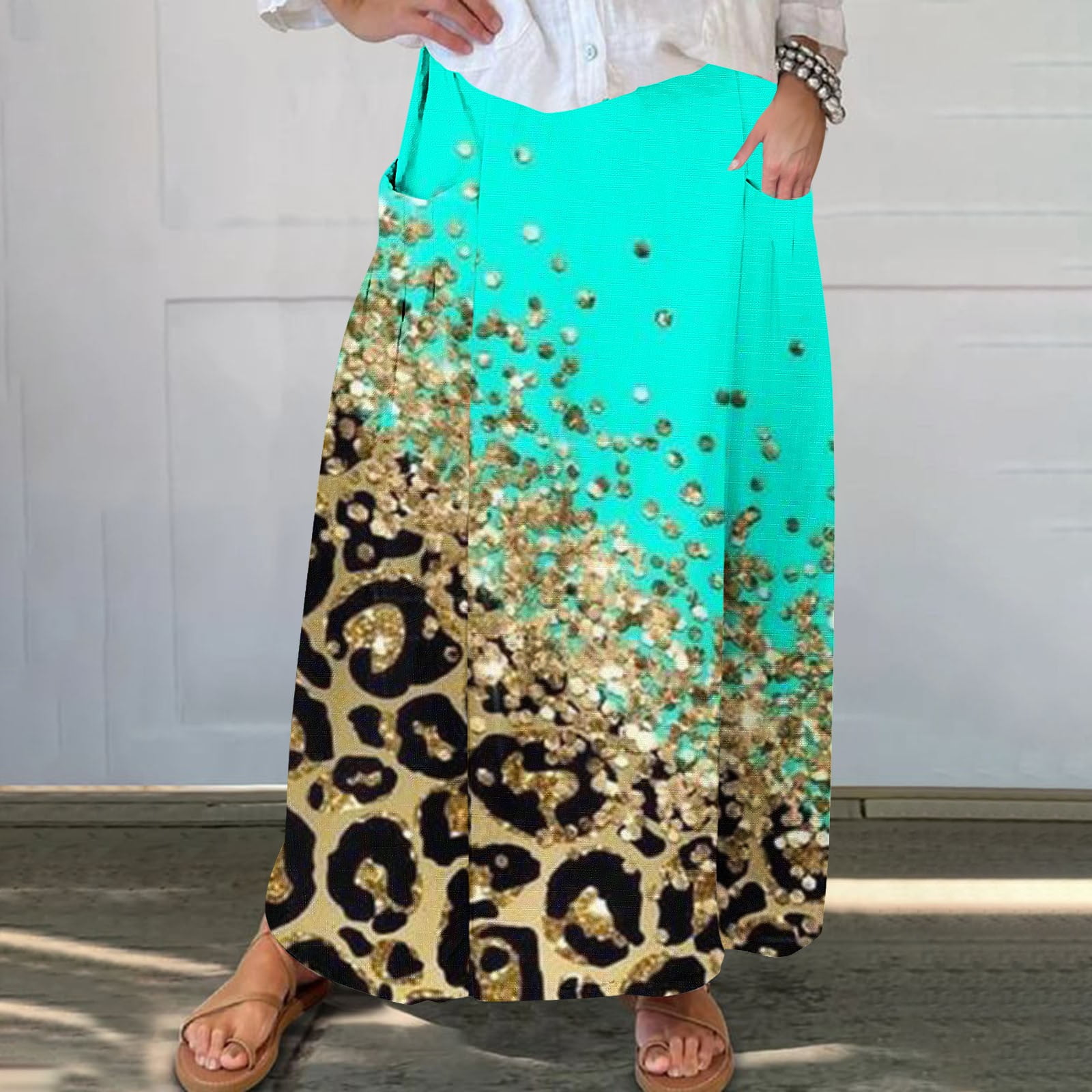 Leopard print flowy midi skirt 2025