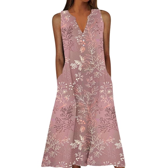 DecSea Women's Summer Plus Size Dress Sleeveless V-Neck Strappy Spaghetti Print Dress Casual Outfit
