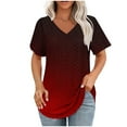 thumbnail image 1 of DecSea Womens Gradient T Shirts V Neck Short Sleeve Casual Tops Loose Fit Basic Tees with Curved Hem, 1 of 5