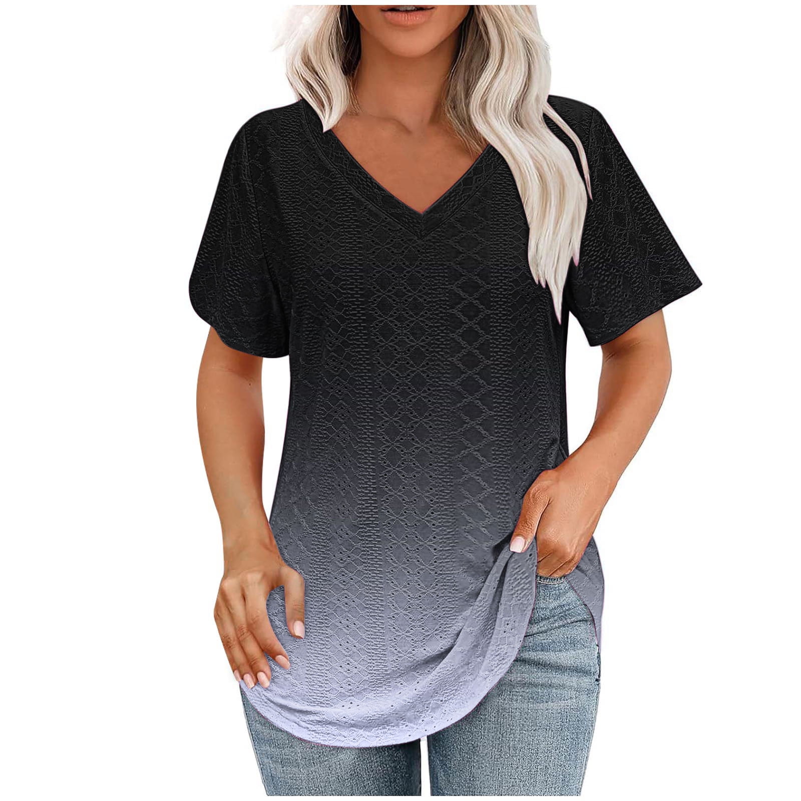 DecSea Womens Gradient T Shirts V Neck Short Sleeve Casual Tops Loose ...