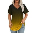 thumbnail image 1 of DecSea Womens Gradient T Shirts V Neck Short Sleeve Casual Tops Loose Fit Basic Tees with Curved Hem, 1 of 5