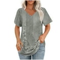 thumbnail image 1 of DecSea Womens Printed T Shirts V Neck Short Sleeve Casual Tops Loose Fit Basic Tees with Curved Hem, 1 of 5
