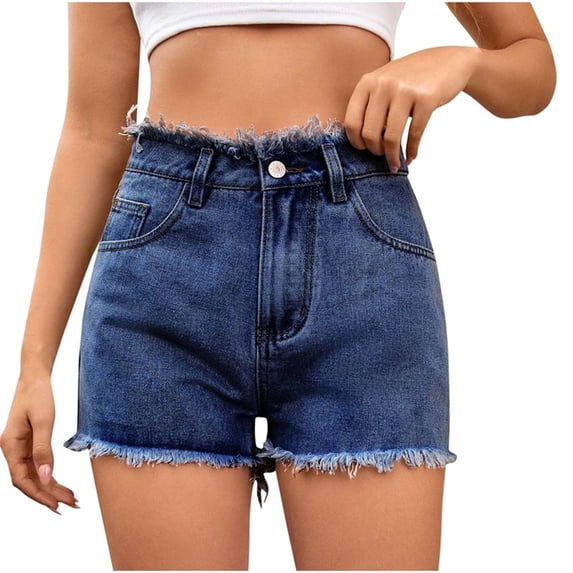 DecSea Womens Ripped Raw Trim Skinny Denim Shorts