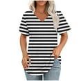 thumbnail image 1 of DecSea Womens Striped T Shirts V Neck Short Sleeve Casual Tops Loose Fit Basic Tees with Curved Hem, 1 of 5