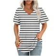 thumbnail image 1 of DecSea Womens Striped T Shirts V Neck Short Sleeve Casual Tops Loose Fit Basic Tees with Curved Hem, 1 of 5