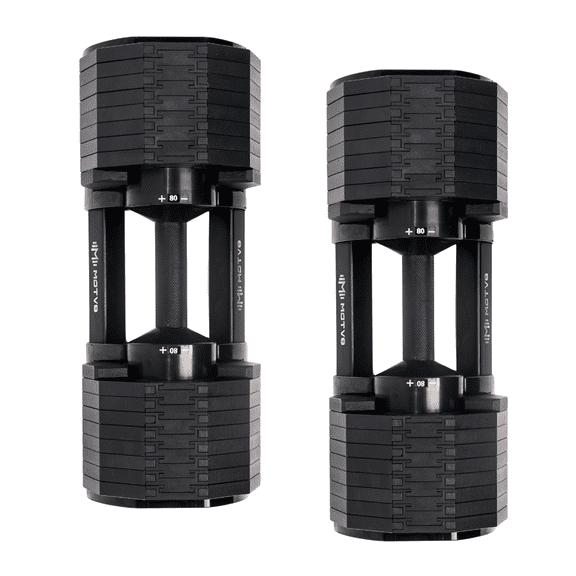 Decabell 580 Adjustable Dumbbells - Motv8 Decabell, 5lbs - 80lbs Adjustable Free Weight Dumbbells for Men and Women - Strength Training and Fitness (Blackout Pair)