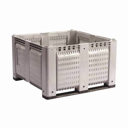 Bulk Container 28.7 cu ft Volume Cap., 48 in L, 48 in W, 28 1/2 in H, Plastic, Gray