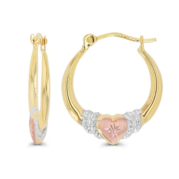 Decadence 10K Gold Tricolor Diamond Cut Grad Heart Hoop Earrings