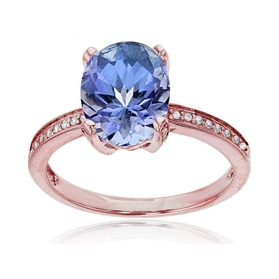 Decadence 10K Rose Gold 0.08 CTTW Round Diamond Channel Set & 10x8 Oval Gemstone Engagement Ring
