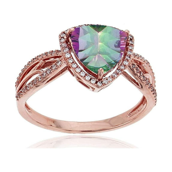 Decadence 10K Rose Gold 0.20 CTTW Round Diamond & 8mm Trillion Gemstone Split Shank Ring