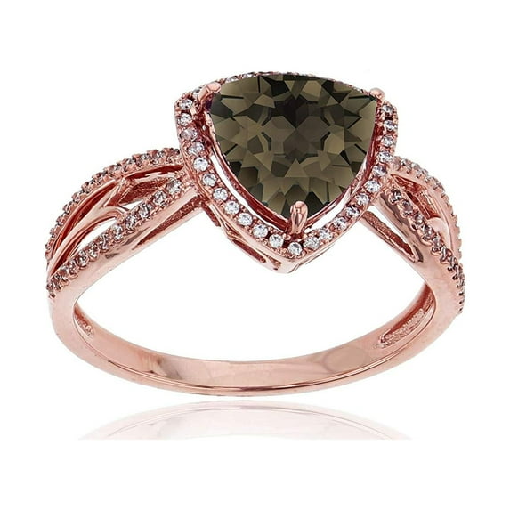 Decadence 10K Rose Gold 0.20 CTTW Round Diamond & 8mm Trillion Gemstone Split Shank Ring