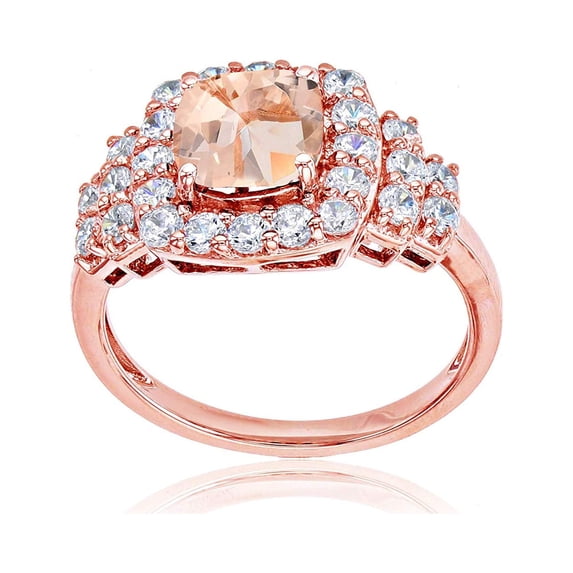 Decadence 10K Rose Gold 7mm Cushion Gemstone & Round White Topaz Ring