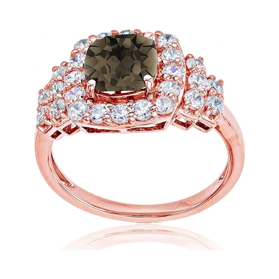 Decadence 10K Rose Gold 7mm Cushion Gemstone & Round White Topaz Ring