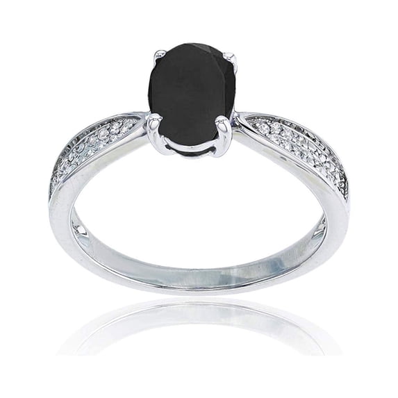 Decadence 10K White Gold 0.05 CTTW Round Diamond & 8x6mm Oval Gemstone Center Ring