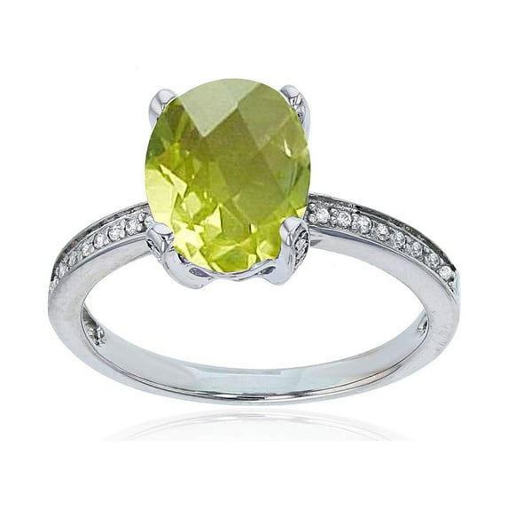 Decadence 10K White Gold 0.08 CTTW Round Diamond Channel Set & 10x8 Oval Gemstone Engagement Ring