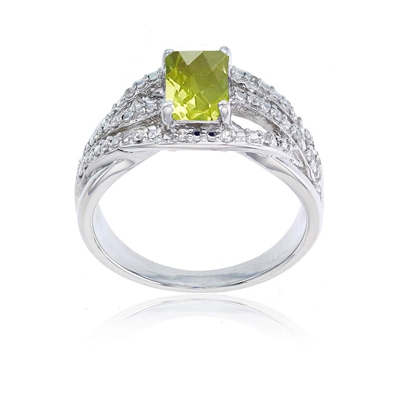 Decadence 10K White Gold 0.10 CTTW Round Diamond & 7x5mm Octagon Gemstone Ring