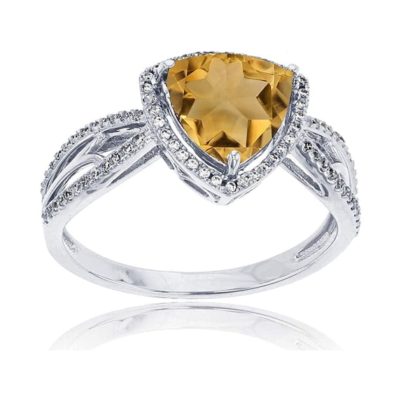 Decadence 10K White Gold 0.20 CTTW Round Diamond & 8mm Trillion Gemstone Split Shank Ring